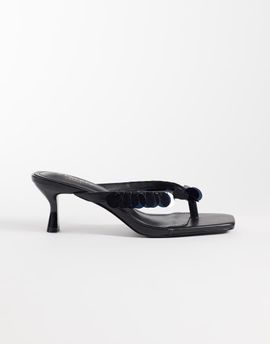 SIMMI Shoes Simmi London Dixy toe post kitten heel sandals with sequins in black