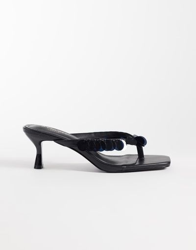 SIMMI Shoes Simmi London Dixy toe post kitten heel sandals with sequins in black