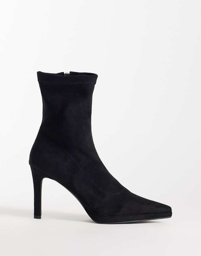 SIMMI Shoes Simmi London Grech heeled sock boots in Black suedette