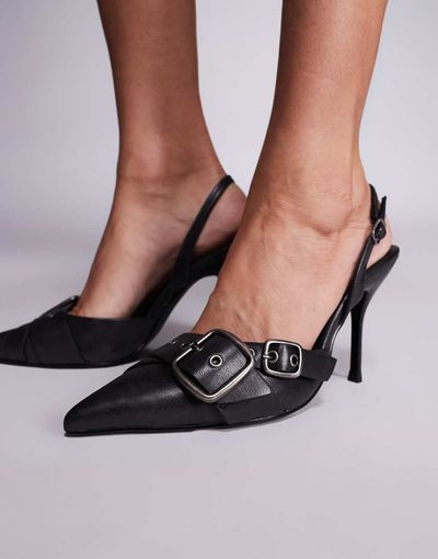 SIMMI Shoes Simmi London Gretchen slingback heeled shoes with buckle detail in washed black