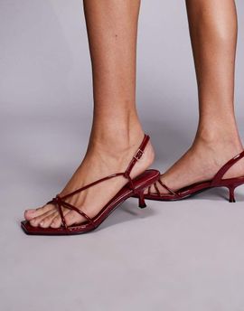 SIMMI Shoes Simmi London Haylee kitten heeled strappy sandals in burgundy-Red
