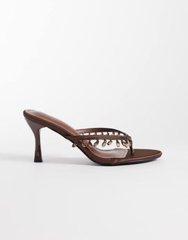 SIMMI Shoes Simmi London heeled toe post sandals in brown embellished