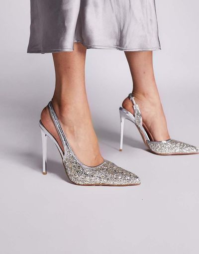 SIMMI Shoes Simmi London Hollie slingback heeled pumps in silver glitter