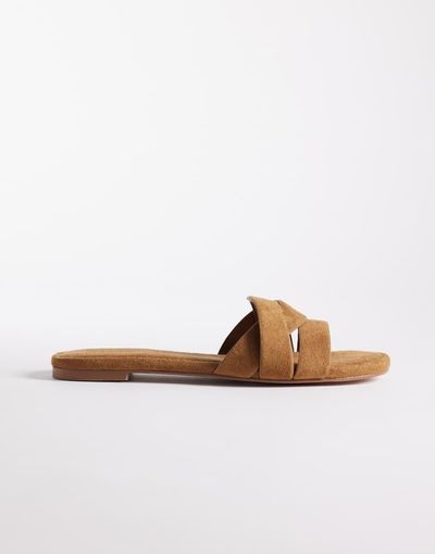SIMMI Shoes Simmi London Jade flat sandals in tan suedette-Neutral