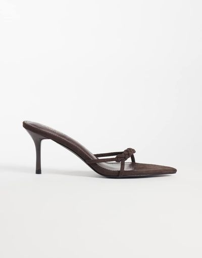 SIMMI Shoes Simmi London Jamala braided heeled mules in brown suedette