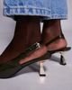 SIMMI Shoes Simmi London June pointed slingback kitten heels in olive patent-Green - 2