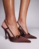 SIMMI Shoes Simmi London Klara heeled slingback pumps in chocolate satin-Brown - 2
