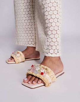 SIMMI Shoes Simmi London Lamar embellished strap flat sandals in beige-Neutral