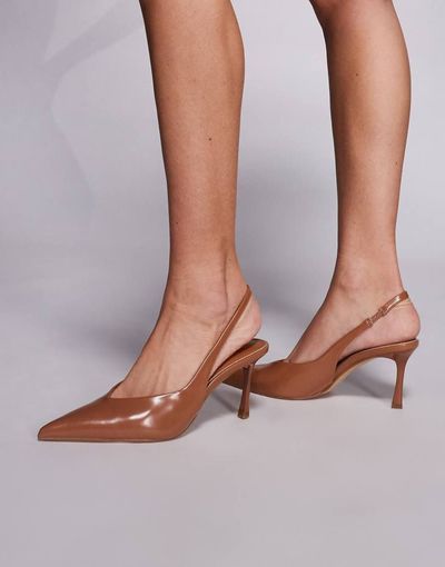 SIMMI Shoes SIMMI London Laylin slingback heeled shoes in camel patent-Brown