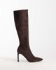 SIMMI Shoes Simmi London Londyn heeled sock knee boots in brown suedette - 1