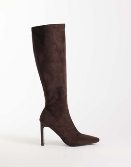 SIMMI Shoes Simmi London Londyn heeled sock knee boots in brown suedette