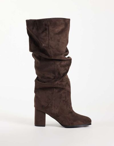 SIMMI Shoes SIMMI London Maggie ruched knee boots in brown suedette