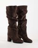 SIMMI Shoes SIMMI London Maggie ruched knee boots in brown suedette - 4