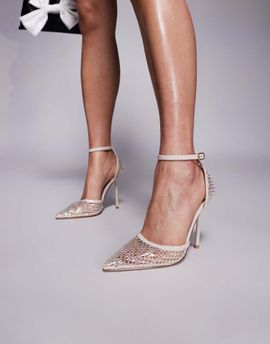 SIMMI Shoes Simmi London Mandisa heeled shoes in natural mesh rhinestone-Neutral