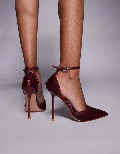 SIMMI Shoes Simmi London Mandisa mesh heeled shoes in burgundy-Red