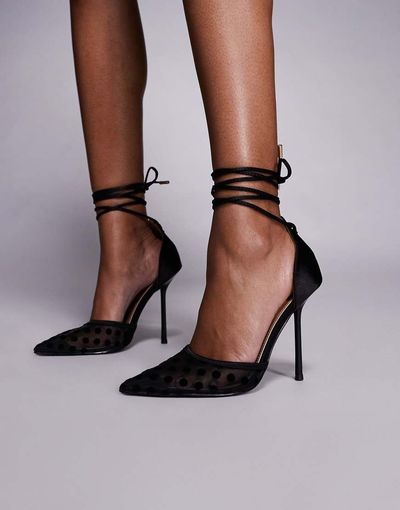 SIMMI Shoes Simmi London Mandisa polka dot mesh heeled shoes in black