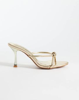 SIMMI Shoes Simmi London Maribel heeled mule sandals with knot detailing in gold metallic