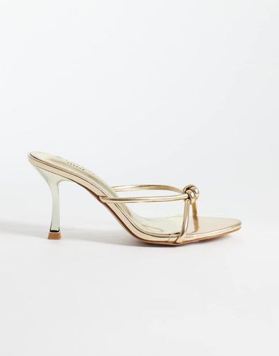 SIMMI Shoes Simmi London Maribel heeled mule sandals with knot detailing in gold metallic