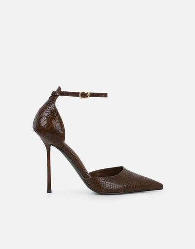 SIMMI Shoes Simmi London Marinah faux snake heeled pumps in brown PU