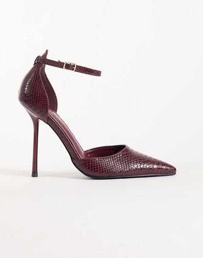 SIMMI Shoes Simmi London Marinah faux snake heeled pumps in burgundy PU-RED