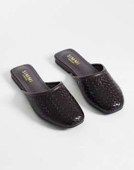 SIMMI Shoes Simmi London Nichola woven flat mules in chocolate-Brown