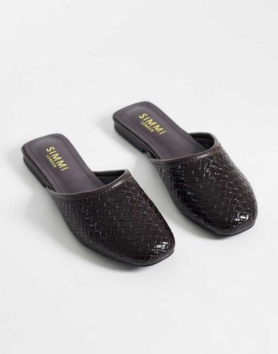 SIMMI Shoes Simmi London Nichola woven flat mules in chocolate-Brown