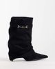 SIMMI Shoes Simmi London Sansa fold over ruched heeled boots with horsebit detail in black suedette - 1