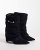 SIMMI Shoes Simmi London Sansa fold over ruched heeled boots with horsebit detail in black suedette - 2