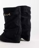 SIMMI Shoes Simmi London Sansa fold over ruched heeled boots with horsebit detail in black suedette - 4