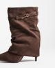 SIMMI Shoes Simmi London Sansa fold over ruched heeled boots with horsebit detail in brown suedette - 4