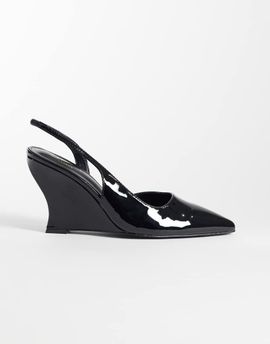 SIMMI Shoes Simmi London Sequin slingback wedge shoes in black patent