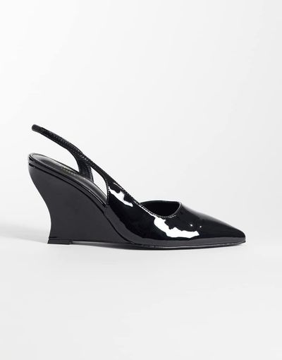 SIMMI Shoes Simmi London Sequin slingback wedge shoes in black patent