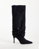 SIMMI Shoes Simmi London Serene ruched knee boots with gold detail in black suedette - 1