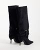 SIMMI Shoes Simmi London Serene ruched knee boots with gold detail in black suedette - 3