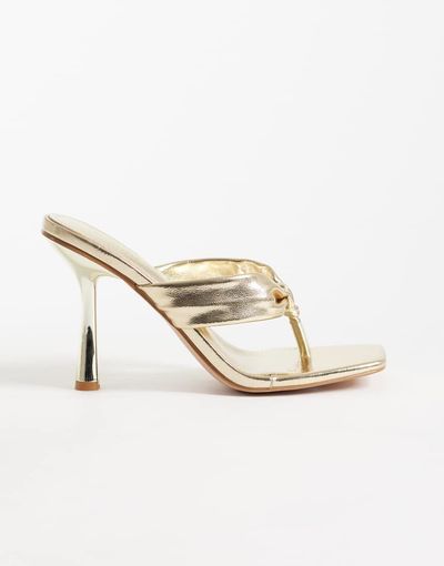 SIMMI Shoes Simmi London Solea toe post heeled sandals in gold metallic