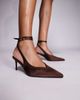 SIMMI Shoes Simmi London Sonika tie leg heeled pumps in chocolate satin-Brown - 1