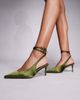SIMMI Shoes Simmi London Sonika tie leg heeled pumps in olive satin-Green - 1