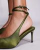 SIMMI Shoes Simmi London Sonika tie leg heeled pumps in olive satin-Green - 3