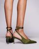 SIMMI Shoes Simmi London Sonika tie leg heeled pumps in olive satin-Green - 4