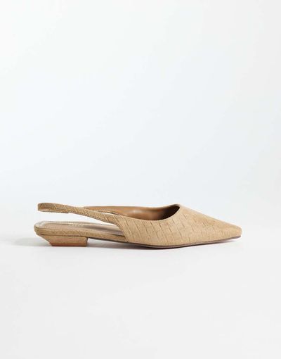 SIMMI Shoes Simmi London Teri slingback pointed flat shoes in embossed beige-Neutral