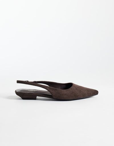 SIMMI Shoes Simmi London Teri slingback pointed flat shoes in embossed chocolate-Brown