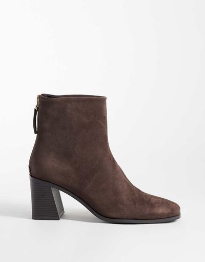 SIMMI Shoes Simmi London Thistle block heel ankle boots with zip detail in brown suedette