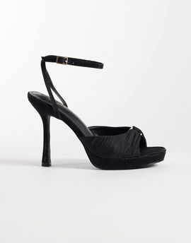 SIMMI Shoes Simmi London Vandy platform heeled sandal with gold embellishment in black satin