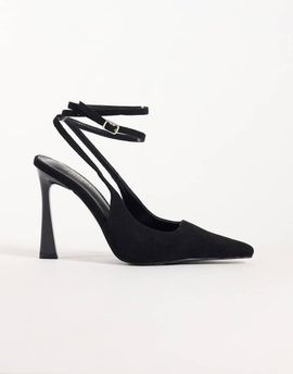 SIMMI Shoes Simmi London Vietta tie leg heeled pumps in black suedette