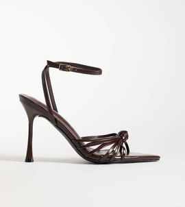 SIMMI Shoes Simmi London Wide Fit Deja heeled sandals with knot detail in brown PU