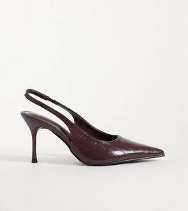 SIMMI Shoes Simmi London Wide Fit Lirien pointed slingback pumps in burgundy crinkle PU-RED