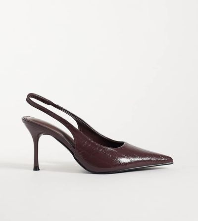 SIMMI Shoes Simmi London Wide Fit Lirien pointed slingback pumps in burgundy crinkle PU-RED