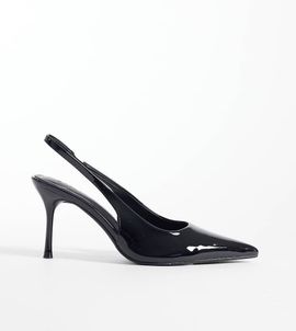SIMMI Shoes Simmi London Wide Fit Lirien pointed toe slingback heeled pumps in black crinkle PU
