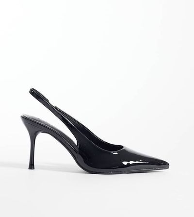 SIMMI Shoes Simmi London Wide Fit Lirien pointed toe slingback heeled pumps in black crinkle PU
