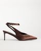 SIMMI Shoes Simmi London Wide Fit Sonika tie leg heeled pumps in chocolate satin-Brown - 1
